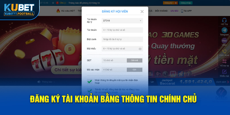 Đăng ký tài khoản bằng thông tin chính chủ 